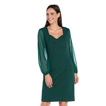 Petite R&M Richards Glitter Knit Sheath Dress with Sheer Chiffon Sleeves
