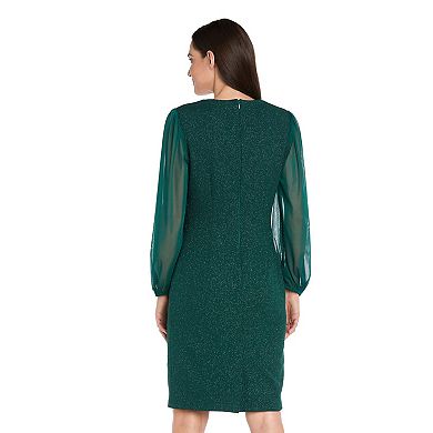Petite R&M Richards Glitter Knit Sheath Dress with Sheer Chiffon Sleeves
