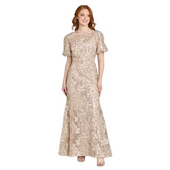 Petite R&M Richards Sequin Soutache Lace Flutter Sleeve Dress