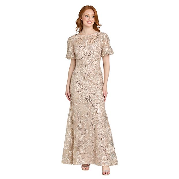 petite formal dresses with sleeves Betsy & Adam Womens Petites Sheer-Sleeve Long Evening Dress Black 14P