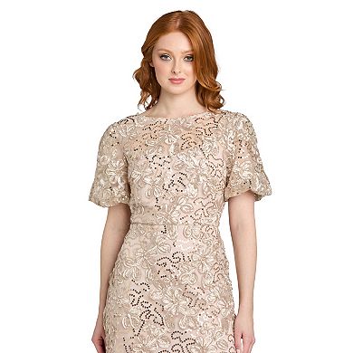 Petite R&M Richards Sequin Soutache Lace Flutter Sleeve Dress
