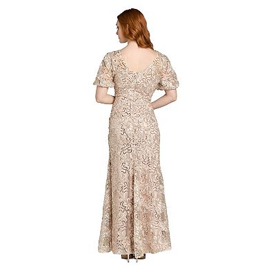 Petite R&M Richards Sequin Soutache Lace Flutter Sleeve Dress