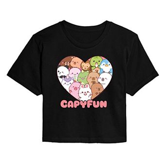 Juniors' CapyFun Capybara Heart Cropped Tee