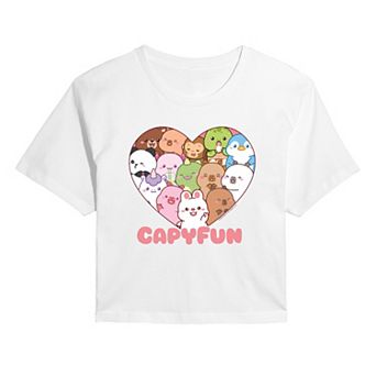 Juniors' CapyFun Capybara Heart Cropped Tee