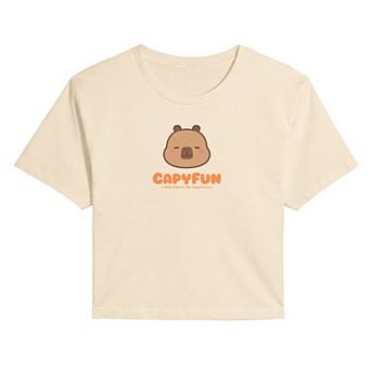 Juniors' CapyFun Capybara Logo Cropped Tee