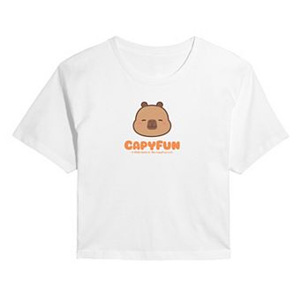 Juniors' CapyFun Capybara Logo Cropped Tee