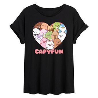 Juniors' CapyFun Capybara Heart Oversized Tee