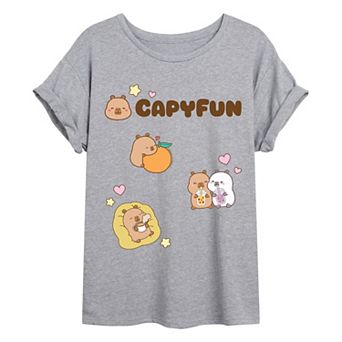 Juniors' CapyFun Capybara Icons Oversized Tee