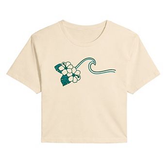 Juniors' Hibiscus & Ocean Wave Cropped Tee