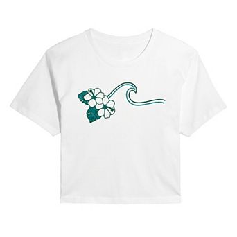 Juniors' Hibiscus & Ocean Wave Cropped Tee