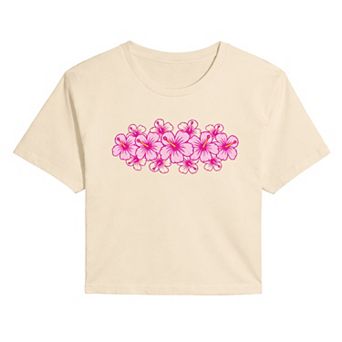 Juniors' Hibiscus Flowers Cropped Tee