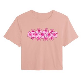 Juniors' Hibiscus Flowers Cropped Tee