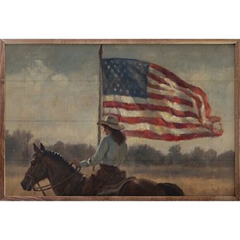Kendrick Home Vintage Woman Rider With Flag Wall Art