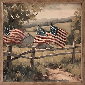 Kendrick Home Flags On Wooden Fence Wall Art
