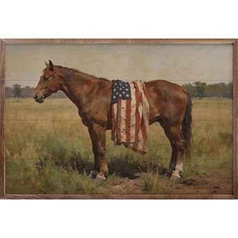 Kendrick Home Bay Mare Horse With American Flag Wall Art