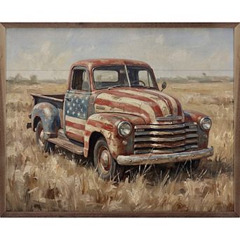 Kendrick Home Rustic Americana Flag Truck Wall Art