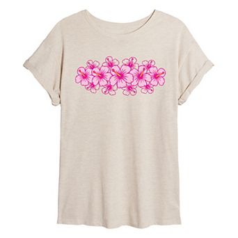 Juniors' Hibiscus Flowers Oversized Tee