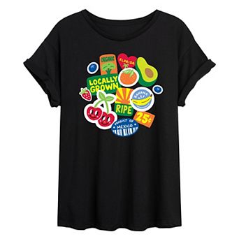 Juniors' Fruit Stamps Oversized Tee