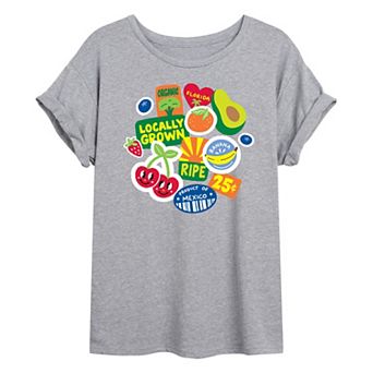 Juniors' Fruit Stamps Oversized Tee