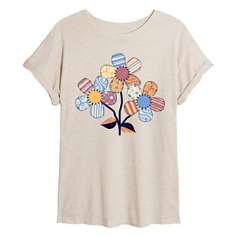 Juniors' Patchwork FlowersOversized Tee