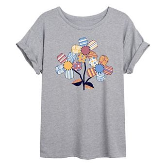 Juniors' Patchwork FlowersOversized Tee