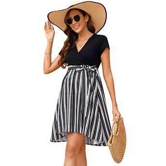 Women's Maternity High Waist V-Neck Short Sleeve Dress