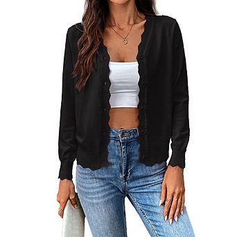 Women Open Front Cardigan V Neck Button Down Long Sleeve Lightweight Knit Everyday Layering Sweater