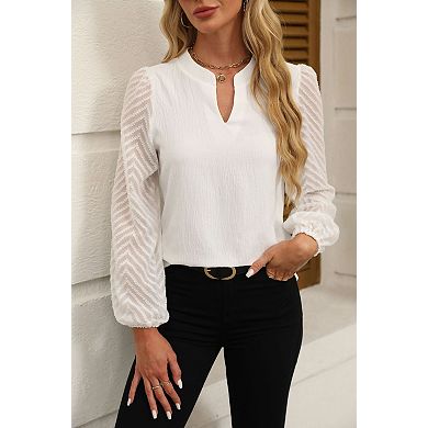 Women's Romantic V Neck Blouse Sheer Puff Sleeve Tops for Date Nights