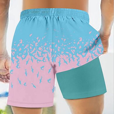 Mens 2 in 1 Swim Trunks 7 Inch Quick Dry Board Shorts with Compression Liner