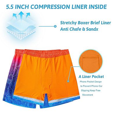 Mens 2 in 1 Swim Trunks 7 Inch Quick Dry Board Shorts with Compression Liner