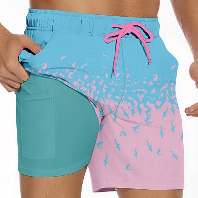 Mens 2 in 1 Swim Trunks 7 Inch Quick Dry Board Shorts with Compression Liner