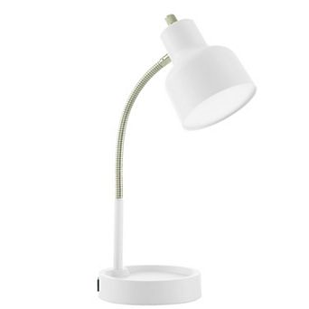 LED Desk Lamp with Adjustable Gooseneck and Catch-All Base Outlet