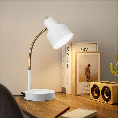 LED Desk Lamp with Adjustable Gooseneck and Catch-All Base Outlet