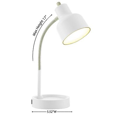 LED Desk Lamp with Adjustable Gooseneck and Catch-All Base Outlet