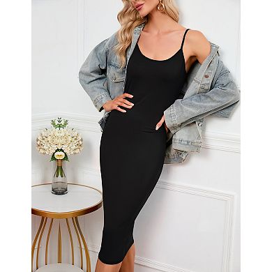 Women's Adjustable Spaghetti Strap Casual Midi Dress
