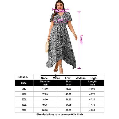 Women's Plus Size Flutter Short Sleeve V-Neck Midi Dress