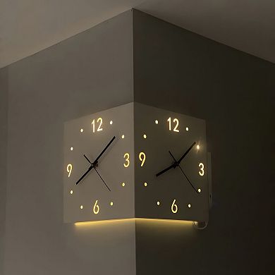 Modern Corner Wall Clock with Sensor Night Light and Silent Movement