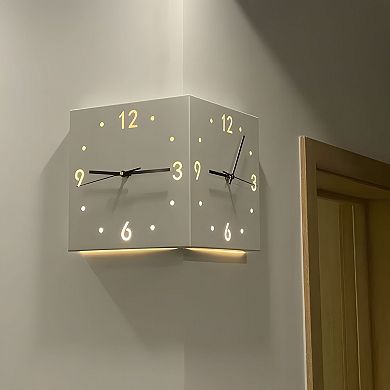 Modern Corner Wall Clock with Sensor Night Light and Silent Movement