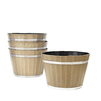 4-Pack Whiskey Barrel Style Planters with Drainage