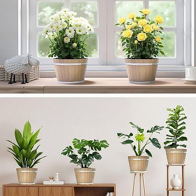 4-Pack Whiskey Barrel Style Planters with Drainage