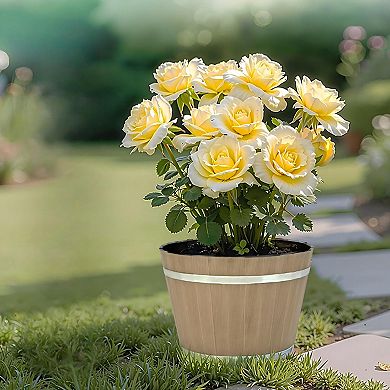4-Pack Whiskey Barrel Style Planters with Drainage