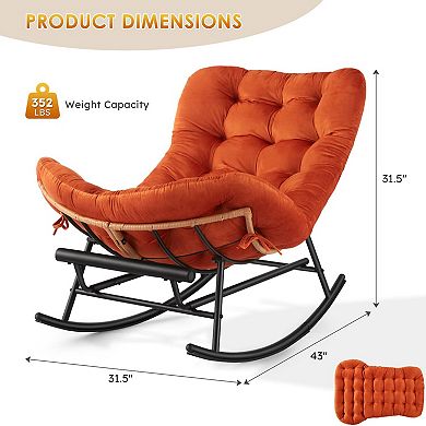 Oversized Papasan Style Rocking Chair with Footrest & Cushion, Modern ...