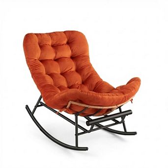 Oversized Papasan Style Rocking Chair with Footrest & Cushion, Modern Lounge Rocker for Living Room