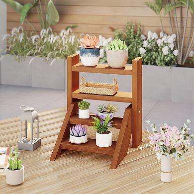 4-Tier Wooden Plant Stand for Indoor Outdoor Succulent Display