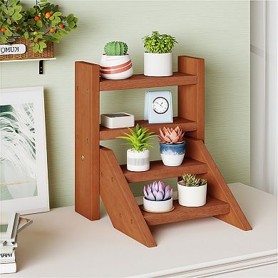 4-Tier Wooden Plant Stand for Indoor Outdoor Succulent Display