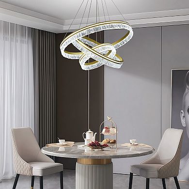 Modern Dimmable LED Pendant Light, Adjustable Aluminum & Acrylic Crystal Chandelier Fixture