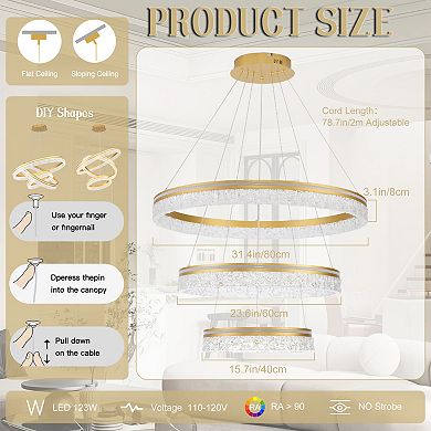 Modern Dimmable LED Pendant Light, Adjustable Aluminum & Acrylic Crystal Chandelier Fixture