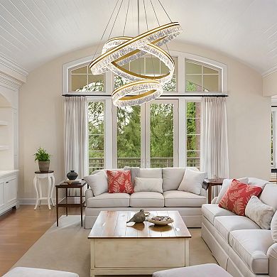 Modern Dimmable LED Pendant Light, Adjustable Aluminum & Acrylic Crystal Chandelier Fixture