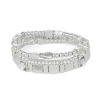 Nine West 3 pc Silver Tone Beaded Stretch Bracelet Set