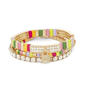 Nine West 3 pc Gold Tone Lock Charm Stretch Bracelet Set